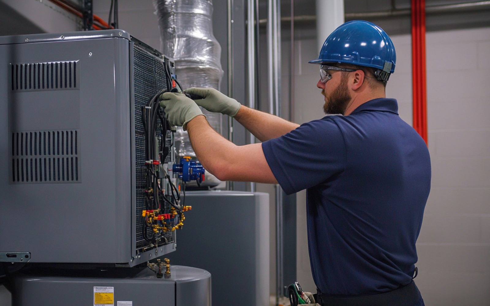 Technician working on commercial building systems